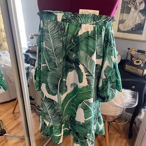 Green Leaf Print Women's Skirt